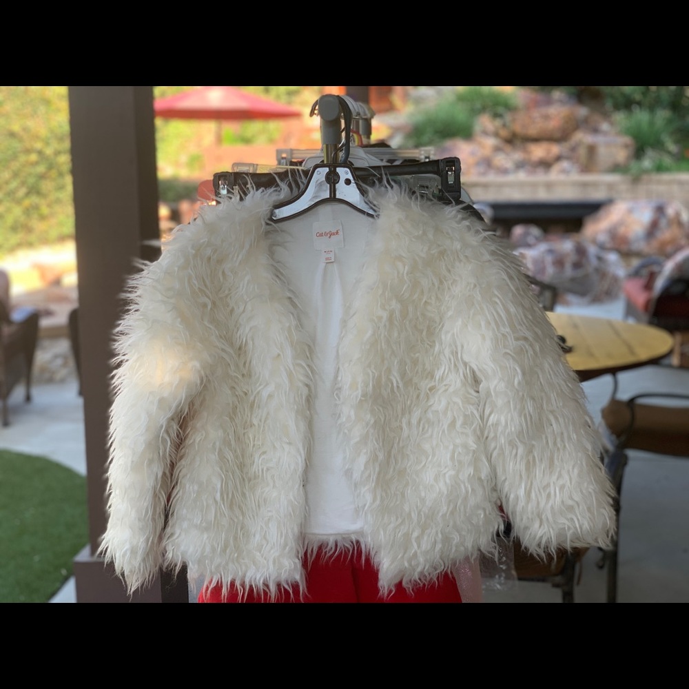 White Faux Fur Coat, Size 7/8